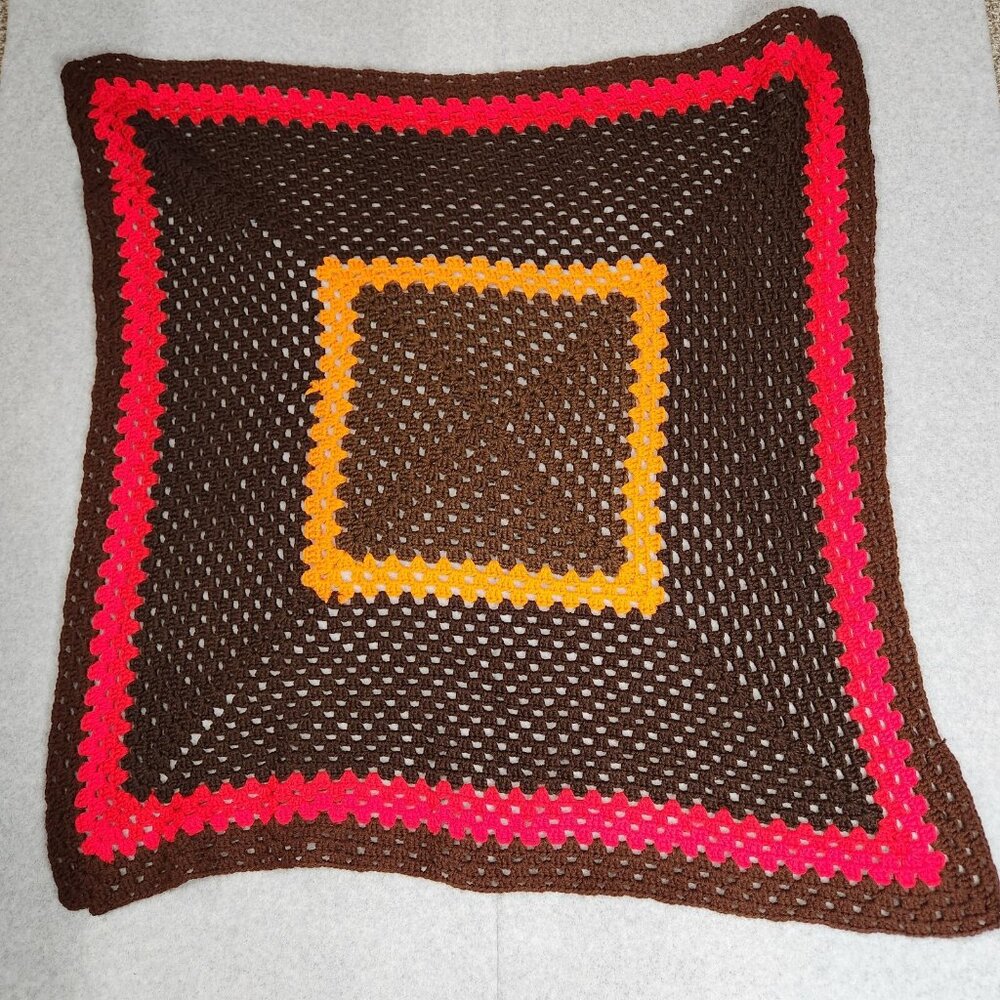 Crochet Fall Brown Red Orange Cover Table Square Tablecloth Topper 38" READ